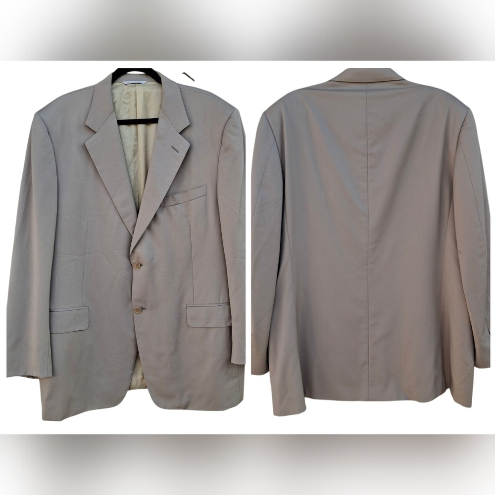 Canali Single-Breasted Beige Wool Suit Jacket Blazer Men US Size 46R